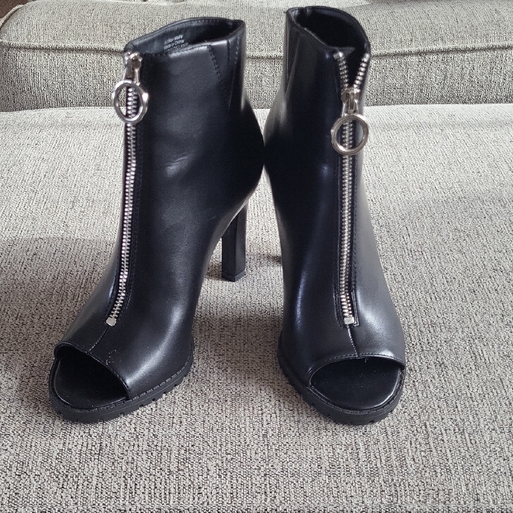 Bar III Black Peep-Toe Heeled Boots
